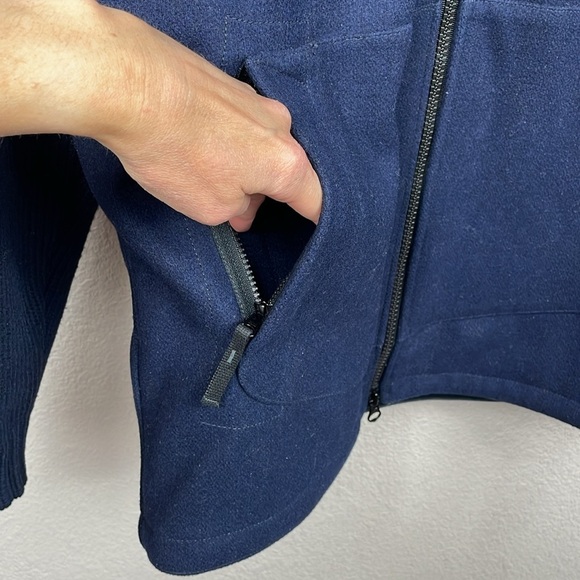 New Stone Island Logo Appliqued Wool Blend Hooded Jacket Blue Knit Sleeve Sz M - Picture 5 of 16